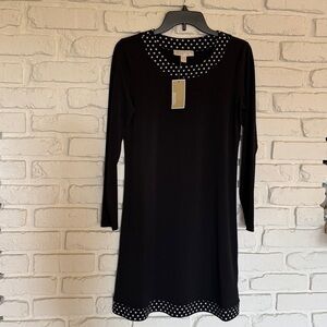 Michael Kors Black Dress with Polka Dot Collar and Trim Small Long Sleeved-cute!